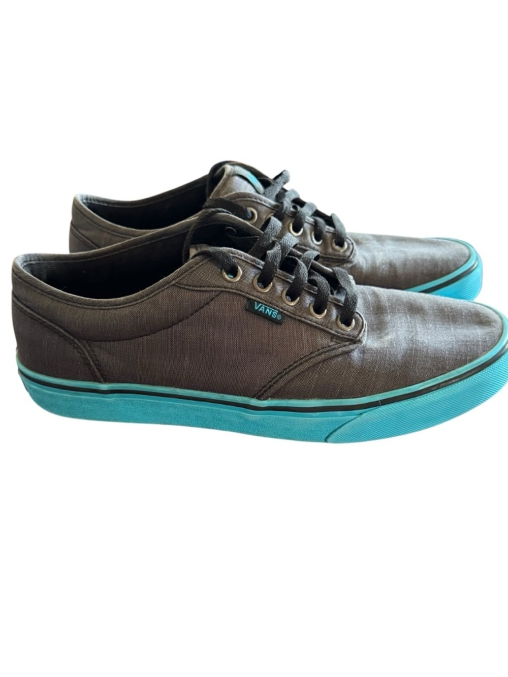 Vans Gray Canvas Sneakers Men’s 9 Teal Sole Lace Up Casual Skate Shoes